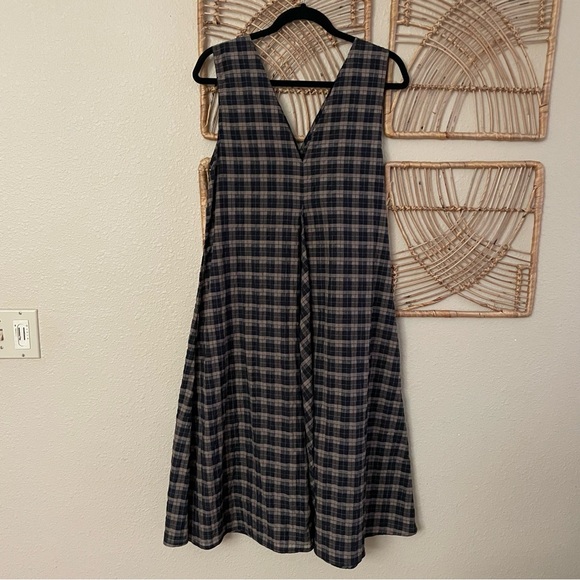 GANNI Seersucker Plaid Check Dress Black Brown Quiet Luxury Classic Sz 38 M B30 - Picture 2 of 13